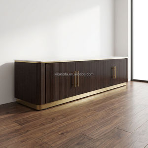 Modern Travertine Stone TV Stand with <strong>Walnut</strong> Wooden <strong>Cabinet</strong> and Golden Stainless Steel Living Room Villa Apartment Furniture - Product Image 3