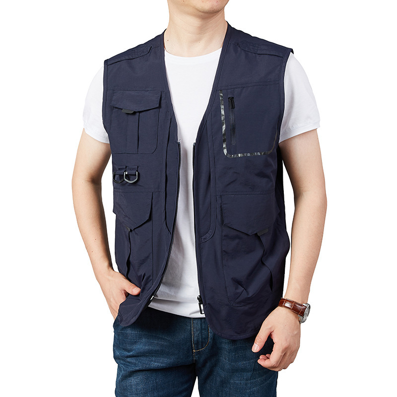 メンズカラータクティカルベストジップアップトップスポケット