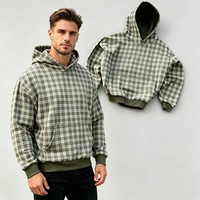 Fabrication de vêtements sur mesure, veste en coton French Terry, sweat à capuche à carreaux, fermeture éclair, double couche, sweat à capuche réversible