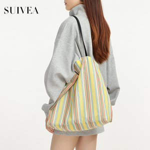 สินค้ามาใหม่ประจำฤดูใบไม้ผลิ/ฤดูร้อน: กระเป๋าโท้ทตาข่ายลายทางสีโดปามีนสำหรับวัยรุ่นอายุ 26 ปี—กระเป๋าถือที่ดูเรียบง่ายและมีสไตล์สำหรับผู้หญิง - Product Image 2