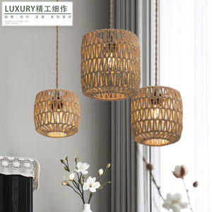 โคมไฟแขวนทำมือทรงกลม E27 สีกากี ไฟ LED สำหรับบ้าน ร้านอาหาร ไฟเพดาน - Product Image 1
