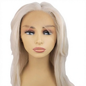 Peluca Larga y Lisa de Color Rubio Platino de Lujo con Flequillo Lateral, Resistente al Calor, de Cabello Sintético para Mujer, Venta al Por Mayor - Product Image 1