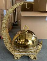 Recipiente para Calentar Comida de Acero Inoxidable con Diseño de Luna Creciente Chapada en Oro de 8L, para Buffet de Ramadán e Iftar