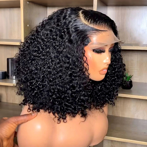 Peluca de Cabello Brasileño Frontal de Encaje 13x4 con Densidad del 250%, Bob Corto con Onda Profunda Suelta y Rizada, Transparente para Peluca Frontal de Encaje - Product Image 1