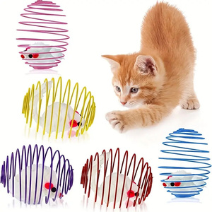 <strong>Cat</strong> Spring Toy Stretchable Interactive <strong>Cage</strong> with Fur Pure Color Mouse Rolling Ball <strong>Cat</strong> Interactive Toys - Product Image 1