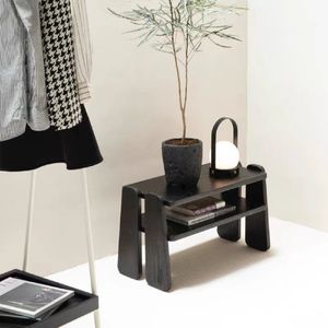 Solid Wood Shoe Bench With Storage Black Checkered <b>Cushion</b> Entryway <b>Stool</b> Minimalist Design For Home Use - Product Image 2
