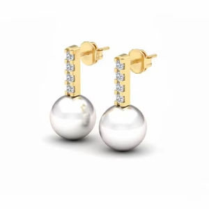 Pendientes colgantes Vogue de oro de 18 quilates con perlas y diamantes. Pendientes sofisticados con perlas redondas luminosas y diamantes blancos brillantes. - Product Image 1