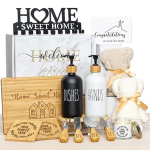 Cestas de Regalo Personalizadas con Logotipo para Parejas, Set de Regalo para <span class=keywords><strong>Casa</strong></span> Nueva, Incluye Tabla de Cortar de Bambú, Regalo de Lujo para Compradores de Casas Nuevas - Product Image 1