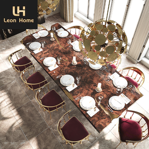 Nhà Máy Tùy Biến Chất Lượng Cao Sang Trọng Cao Lớn 10 12 Chỗ Ngồi Hiện Đại Vàng Thép Không Gỉ Bằng Gỗ Bàn Ăn Và Ghế - Product Image 2