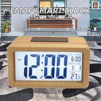 Réveil numérique en bois avec grand écran LCD, affichage de la température et de la date, fonction snooze pour chambre et bureau