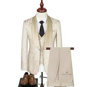 Costumes de mariage pour hommes 2025 Design italien sur mesure Champagne fumer <span class=keywords><strong>smoking</strong></span> veste gilet pantalon 3 pièces marié Terno costumes pour hommes - Product Image 2