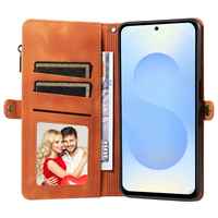 Dompet Kulit PU untuk Samsung S25/S26, 9 Slot Kartu + Kantong Koin Ber-resleting, Penyangga, Pemblokir RFID, 360 °   Perlindungan