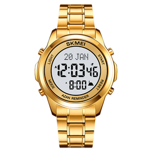 Relojes digitales árabes de acero inoxidable, reloj de pulsera con dirección <span class=keywords><strong>Al</strong></span> Azan, <span class=keywords><strong>Qibla</strong></span>, islámica, para oración musulmana, 2097 - Product Image 4