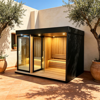 Cabine de sauna traditionnelle extérieure en bois de pruche avec douche et poêle à vapeur sèche et humide