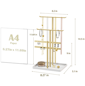 Modern Silver Metal Bracelet Necklace Jewelry Rack Jewelry T Hand 3 Tier Wood Tabletop Organizer Display Jewelry Holder Stand - Product Image 2