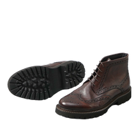Sepatu Boots Kulit Asli Gaya Brogue Vintage Kasual Anti Air dengan Tali, Sol Karet Penambah Tinggi, dan Midsole EVA