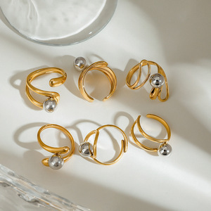 Stainless Steel Ball <b>Ring</b> <b>Set</b> <b>Gold</b> Tone Unisex Fashion Jewelry Gift Occasion Geometric Design - Product Image 4