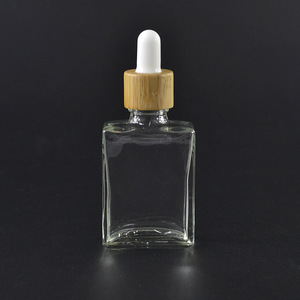 2023 botellas de vidrio de aceite esencial de vidrio, cuadradas, planas, con tapa de gotero de bambú de 30ml - Product Image 4