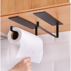 <b>Kitchen</b> <b>Paper</b> Towel Holder Under Cabinet Black No Drill Easy Install For <b>Kitchen</b> Bathroom Storage Rack - Product Image 3