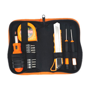 Multi Functional Tool Bag With Screwdrivers Tape Measure Knife Home Repair Kit Orange Nylon Lining - Product Image 1