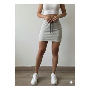 Women's Green Mini Skirt Elastic Waist Drawstring Heart Print 45 Cm Length Casual Wear - Product Image 4