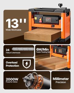 Raboteuse spirale de 13 pouces pour le travail du bois, <span class=keywords><strong>2000W</strong></span>, 23500 tr/min, vitesse unique, pour bois dur et doux - Product Image 3