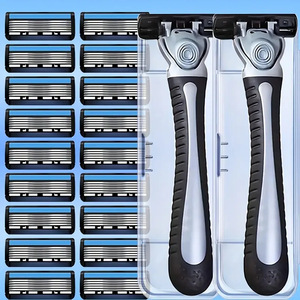 Manual <b>Razor</b> Stainless Steel Blade Replacement <b>Heads</b> For Men Face Shaving 2 Handles 24 Blades Set - Product Image 4