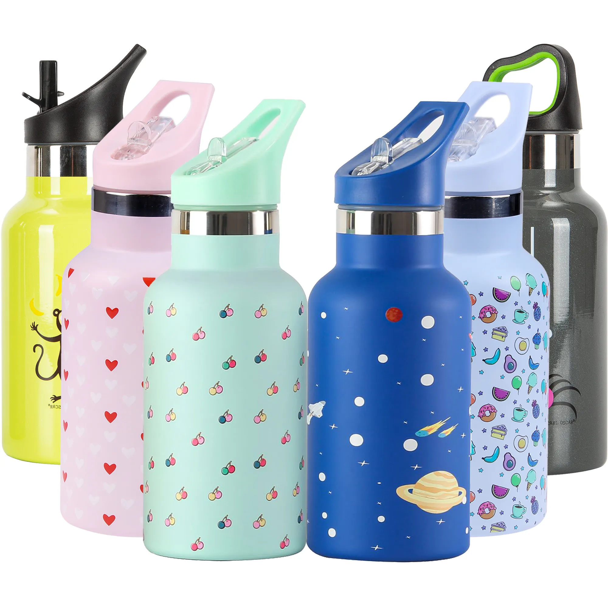 Personalized 12oz Stainless Steel Kids children drinking water bottles with straw
