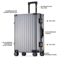 Valise de voyage unisexe 24 pouces, dernière génération, entièrement en aluminium, valise à roulettes, roues silencieuses, étanche, serrure approuvée TSA