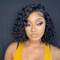 Perruque Lace Front Water Wave Bob pour cheveux noirs, 10-16 pouces