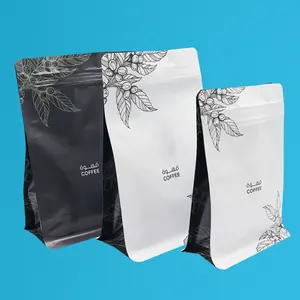 Plastic 12oz Coffee Beans Bag Standing Pouch Flat Bottom Coffee Pouch Packaging Coffee Bags With Valve And Zipper