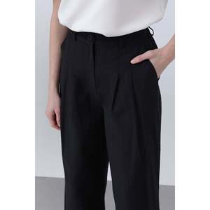 Pantalones Negros Básicos Plisados Elegantes para Mujer, para Oficina y Uso Diario, Ajuste Cómodo y Ligeros - Product Image 2