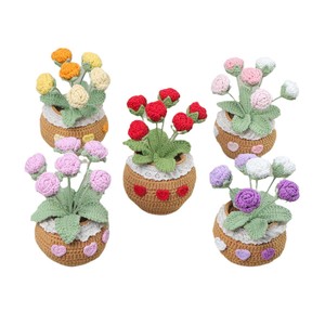 Crochet hecho a mano Rosa lirio fresa girasol tulipán flor plantas en maceta para decoración del hogar Día de San Valentín para siempre regalos de flores - Product Image 5