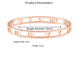 Bracelet jonc en acier inoxydable plaqué or PVD 18 carats avec découpe de chiffres romains | |   Imperméable, hypoallergénique et résistant à la décoloration - Product Image 6