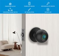 Sinovo Nouveauté Serrure Intelligente à Bouton Noire Déverrouillage Biométrique par Empreinte Digitale Pêne Simple Verrouillage Automatique Serrure de Porte Intelligente