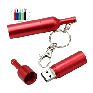 Wholesale Metal Red Wine Bottle Memory Sticks Bottle Shaped USB Flash Drive with Keychain 8G 16G 32G 64GB 128GB Pen Drive U-Disk