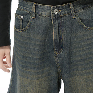 بنطلون جينز فضفاض للرجال من BINBEIER، جودة عالية، تصميم عتيق، ساق مستقيمة، غسيل حجري، جينز متوسط الارتفاع، بنطلون دنيم كاجوال بأسلوب الهيب هوب للرجال - Product Image 2