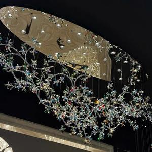 Lustre suspendu en cristal long, lumière suspendue en cristal K9, branche de fleurs, lumière de plafond pour hôtel, salon - Product Image 1