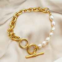 Bracelets et joncs en perles d'eau douce de marques célèbres en or 18 carats, accessoires de mode