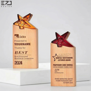 รางวัลรูปดาวไม้และอะคริลิก EZD แบบกำหนดเองได้ พร้อมสลักข้อความ ตกแต่งโต๊ะทำงาน สำหรับของขวัญต้อนรับและงานแสดงสินค้า - Product Image 2