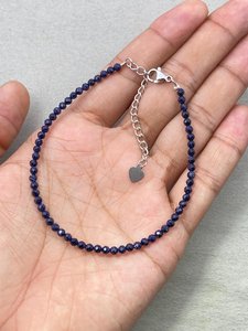 <b>Blue</b> Stainless Steel Dainty Gemstone Bracelet with Micro Faceted <b>Beads</b> Minimalist Jewelry - Product Image 2