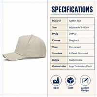 Gorra de Béisbol Bordada con Logotipo Personalizado, Estructurada de 5 Paneles con Correa Ajustable para Hombre y Mujer, Venta al Por Mayor