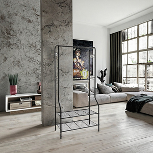 Porte-vêtements en métal noir avec double étagère, support à chaussures sur pied et étagère de rangement - Product Image 3