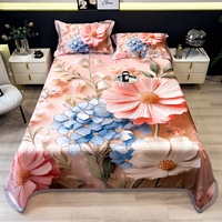 Offre Spéciale ensemble de trois pièces personnalisé 100% Polyester drap de lit en soie glacée tapis de refroidissement d'été impression réactive de qualité A pour un style de confort