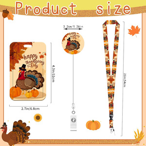 Manufacturer's autumn badge scroll retractable Thanksgiving fun turkey badge <b>holder</b> <b>ID</b> card <b>holder</b> with detachable lanyard - Product Image 2