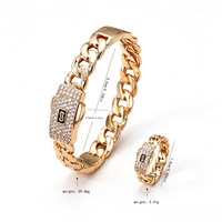 Ensemble de gros plaqué or 18 carats, bracelet et bague en laiton à maillons cubains avec diamants, chaîne à fermoir à ressort, bijoux classiques pour mariage et soirée