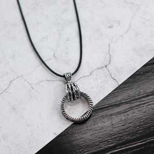 Coppia gioielli in corda <span class=keywords><strong>di</strong></span> cuoio retrò in acciaio inox oro cerchio asta piuma dente <span class=keywords><strong>di</strong></span> lupo esagonale ciondolo a stella - Product Image 4