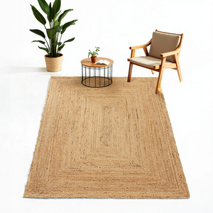 Tapis d'intérieur en jute fait main, tapis tressé, couleur unie, tapis rectangulaire pour salon, chambre à coucher, canapé - Product Image 3