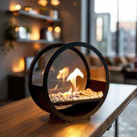 Cheminée d'intérieur semi-circulaire en métal à bioéthanol, modèle OEM/ODM, mini foyer de table à flamme réelle, chauffage à brûleur intégré, vente chaude