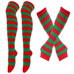 Ensemble Chaussettes <span class=keywords><strong>et</strong></span> Gants Amusants pour Cosplay <span class=keywords><strong>et</strong></span> Danse, Montants au-dessus du Genou, Colorés, Nouveauté, Confortables, Unis, à 3 Rayures, Thème Noël, pour Chaussettes de Noël - Product Image 2